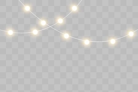 Christmas lights isolated on transparent background. Xmas glowing garland.のイラスト素材