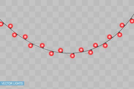 Christmas lights isolated on transparent background. Xmas glowing garland.のイラスト素材