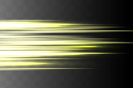 Yellow horizontal lens flares pack. Laser beams, horizontal light rays. Beautiful light flares.
