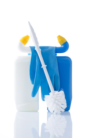 Cleaning items isolated on white の写真素材