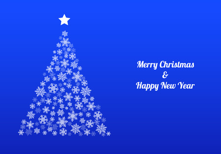 Christmas tree with white snowflakes and wishes on blue background. Vector.のイラスト素材