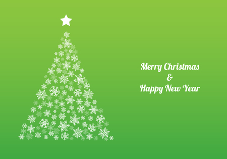 Christmas tree with white snowflakes and wishes on green background. Vector.のイラスト素材