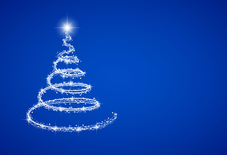 Shiny Christmas tree on blue background. Vector.のイラスト素材