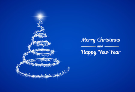 Glossy Christmas tree with wishes on blue background. Vector.のイラスト素材