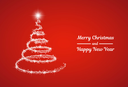 Shiny Christmas tree on red background with wishes. Vector.のイラスト素材