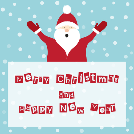 Funny Santa Claus on blue background with snowflakes and wishes. Vector.のイラスト素材