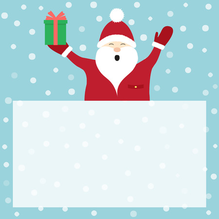 Funny Santa Claus with gift on blue background and copy. Vector.のイラスト素材