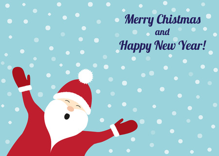 Singing Santa Claus with wishes and snowflakes on blue background. Vector.のイラスト素材