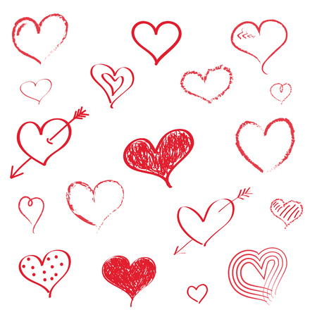 Set of isolated hand drawn hearts. Vector illustration.のイラスト素材