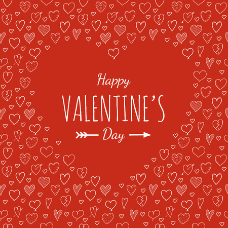 Cute card for Valentine's day with hand drawn hearts vector.のイラスト素材