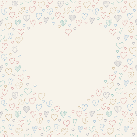 Hand drawn hearts background and copy space. Concept of a card for Valentine's day, Mother's day or Women's day vector.のイラスト素材