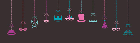 Concept of a panoramic banner with funny party elements. Decoration for carnival, party, birthday and photo booth vector.のイラスト素材