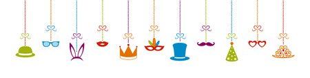 Concept of a panoramic banner with funny party elements. Decoration for carnival, party, birthday and photo booth vector.のイラスト素材