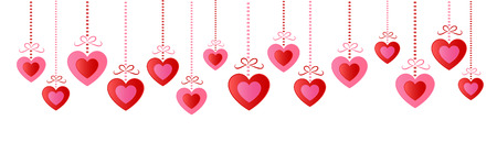Beautiful hanging hearts - panoramic banner. Valentine's day, Mother's day or Women's day vector.のイラスト素材