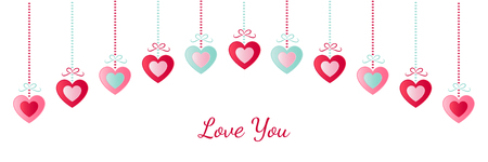 Valentine's day - banner with hanging hearts and greeting vector.のイラスト素材