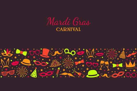 Mardi Gras - banner with party icons vector.のイラスト素材