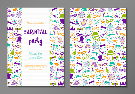 Carnival party - design of a two sided invitation colorful cards vector.のイラスト素材