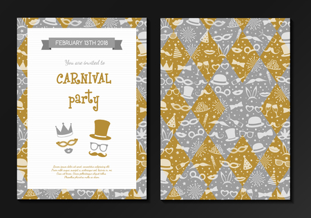 Carnival party - design of a two sided invitation colorful cards vector.のイラスト素材