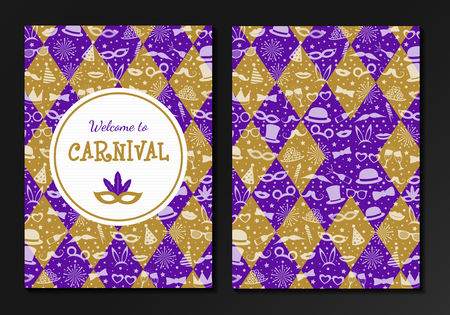 Carnival party - design of a two sided invitation colorful cards vector.のイラスト素材