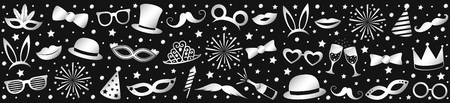 Silver colored banner with party icons - panoramic header vector.のイラスト素材