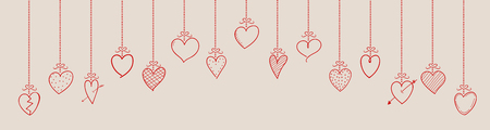 Hanging hearts - cute banner with hand drawn elements vector.のイラスト素材