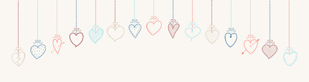 Hanging hearts - cute banner with hand drawn elements vector.のイラスト素材
