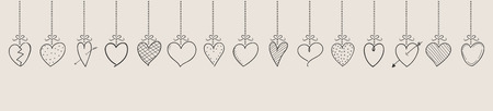 Hanging hearts - cute banner with hand drawn elements vector.のイラスト素材