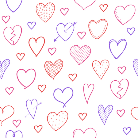 Hand drawn hearts background. Cute seamless pattern vector.のイラスト素材