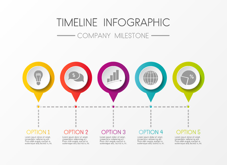 Timeline infographic - concept of a company milestone with options and business icons vector.のイラスト素材