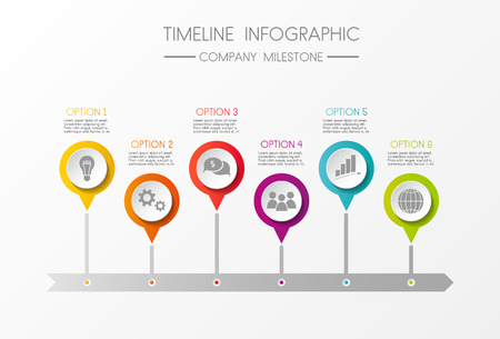 Timeline infographic - concept of a company milestone with options and business icons vector.のイラスト素材
