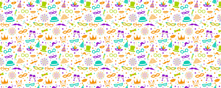 Colorful party and carnival background seamless pattern with party icons vector.のイラスト素材