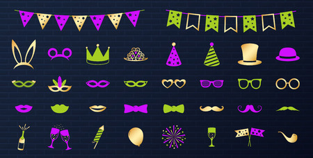 Collection of colorful party, photo booth and carnival elements vector.のイラスト素材