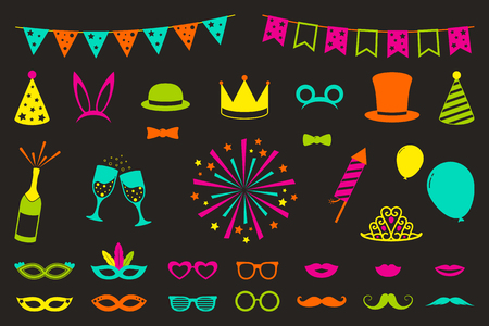 Collection of colorful party, photo booth and carnival elements vector.のイラスト素材