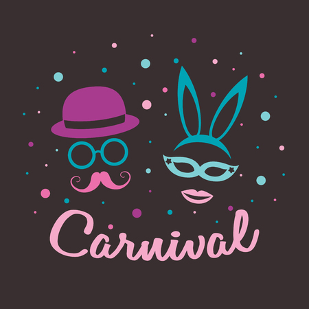 Carnival party - colorful poster with funny icons vector.のイラスト素材