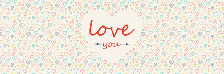 Concept of a panoramic banner with cute hand drawn hearts for Valentine's day sale vector.のイラスト素材