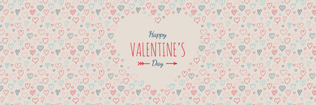 Concept of a panoramic banner with cute hand drawn hearts for Valentine's day sale vector.のイラスト素材