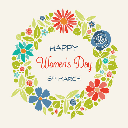 Women's Day - vintage card with hand drawn flowers. Vector.のイラスト素材
