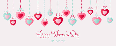 Women's Day - panoramic header with paper cut hearts. Vector.のイラスト素材
