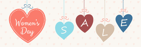 Concept of a banner with cute hearts for Women's Day. Vector.のイラスト素材