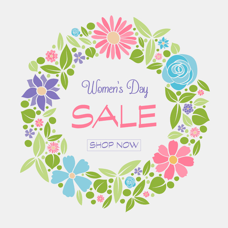 Vibrant poster with beautiful flowers for Women's Day Sale. Vector.のイラスト素材