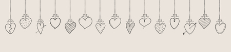 Cute hand drawn hearts - panoramic banner. Valentine's Day, Mother's Day and Women's Day decoration. Vector.のイラスト素材