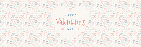 Valentine's Day - banner with cute hand drawn hearts vector.のイラスト素材