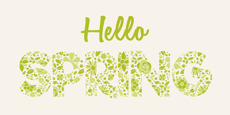 Spring is coming - vintage banner with hand drawn flowers. Vector illustration.のイラスト素材