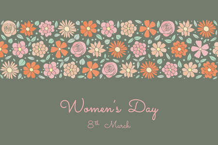Women's Day - card with hand drawn flowers and wishes. Vector.のイラスト素材