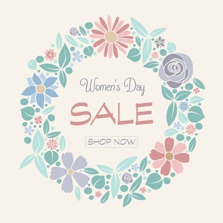 Women's Day Sale - vintage poster with cute flowers. Vector.のイラスト素材