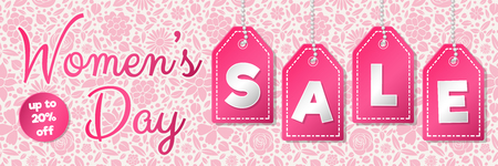 Women's Day Sale - glossy banner with floral background. Vector.のイラスト素材
