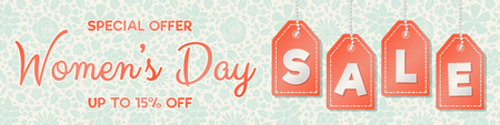 Women's Day Sale - shiny poster with hand drawn flowers. Vector.のイラスト素材