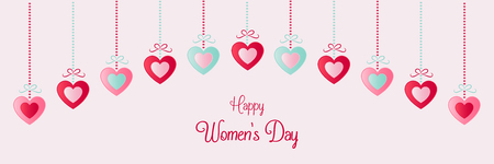Cute banner with hanging hearts for Women's Day. Vector.のイラスト素材