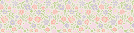 Pastel coloured floral banner - panoramic, header. Mother's Day, Woman's Day and Valentine's Day. Vector.のイラスト素材