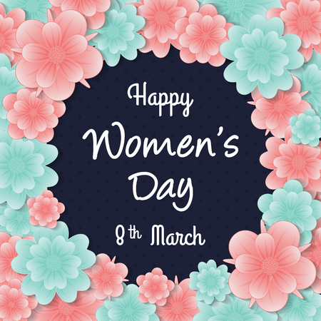 Women's Day - card with flowers and greeting. Vector.のイラスト素材